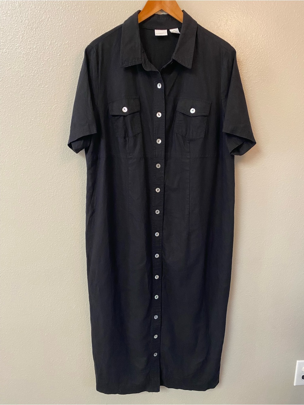 Studio C Plus Black Linen Rayon Button Front Utility Maxi Dress Size 20W